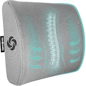 Samsonite SA5244 Ergonomic Lumbar Support Pillow Helps Relieve Lower Back Pain 100% Pure Memory Foam Improves Posture Fits Most Seats Breathable Mesh Washable Cover Adjustable Strap