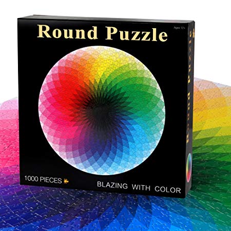 D-FantiX 1000 Piece Jigsaw Puzzles for Adults and Kids, Large Round Rainbow Palette Jigsaw Puzzle Games Toy