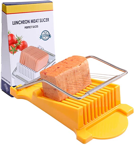 NVTED Luncheon Meat Slicer, Boiled Egg Fruit Soft Cheese Slicer Cutter, Stainless Steel Wires, Cuts 10 Slices (Yellow)