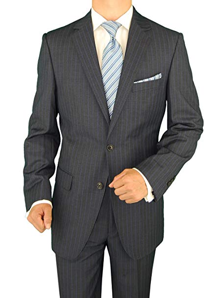 Gino Valentino Men's Two Button Modern Striped Suit