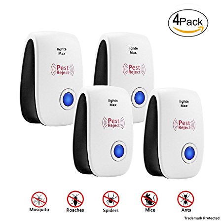 (2018 UPGRADED) LIGHTSMAX Pest Control Ultrasonic Repeller for Mosquitoes, Mice, Ants, Roaches, Spiders, Bugs, Flies, Insects, Rodents, Pest Control Ultrasonic Repeller Safe for Human & Pets (4 Pack)