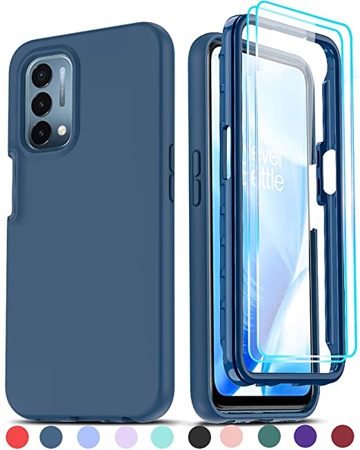 LeYi for OnePlus Nord N200 5G Case, Nord N200 5G Case with [2 x Tempered Glass Screen Protector] for Men, Full-Body Shockproof Soft Liquid Silicone Protective Phone Cover Case for Nord N200, Blue