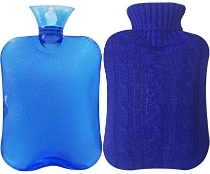 Attmu Classic Rubber Transparent Hot Water Bottle 2 Liter with Knit Cover - Blue