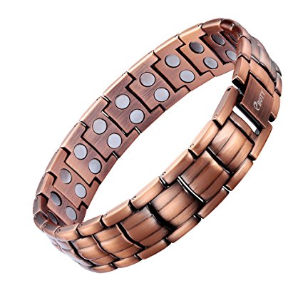 Ebuty Mens Copper Magnetic Bracelet Double Row with Velvet Gift Box and Free Link Removal Tool