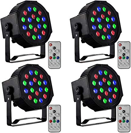 CO-Z LED Stage Lights with Remote, 4 Pack 18x3W RGB Par Can Lights, 4pcs DMX Controlled Sound Activated Stage Effect Lighting for DJ Home Party Festival Dancing Bar Club Wedding Church Uplighting