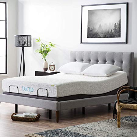 LUCID L300 Adjustable Bed Base - 5 Minute Assembly - Dual USB Charging Stations - Head and Foot Incline - Wireless Remote Control - Upholstered - Ergonomic - Full - Charcoal