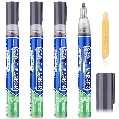 Grout Wall Pen Tile Paint Markers Grout Repair Pen Sealer Pen for Bathrooms Kitchen Porch Patio Repair Refresh (Dark Gray,4 Pieces)