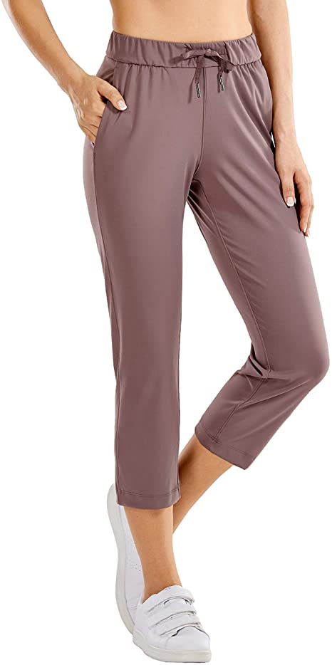 CRZ YOGA Women's Stretch Capri Pants Travel Mid Rise Drawstring Joggers Casual Jogging Lounge Pants Crop with Pockets