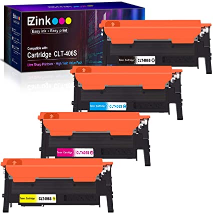 E-Z Ink (Tm) Compatible Toner Cartridge Replacement for Samsung 406 406S CLT-K406S CLT-C406S CLT-M406S CLT-Y406S to Use with Xpress C460W C410W (1 Black, 1 Cyan, 1 Magenta, 1 Yellow, 4 Pack)