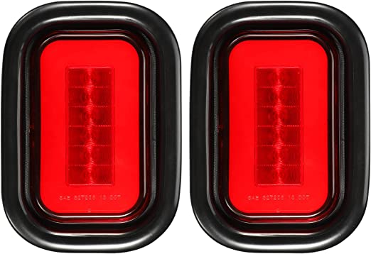 Partsam 2Pcs 5"x3" Rectangle Truck Trailer Stop Tail Brake Lights Red 14LED Halo Glow w/Rubber Grommets and 3 Prong Wire Pigtails Sealed Waterproof