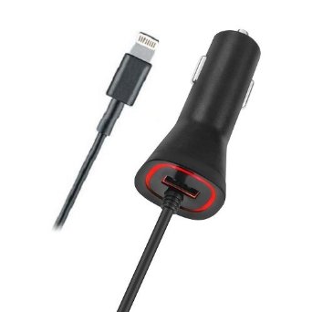 Apple iPhone 7 5 5S 6 6S 6  6S  New Lightning Rapid Dual Port Car Charger - 6 Foot Coiled Cord 5v / 2.1 Amp MFI Ceritified