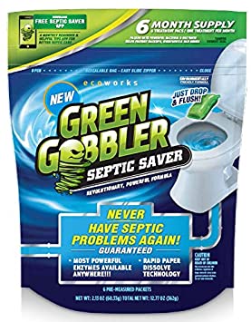 Green Gobbler Septic Saver Treatment System - Sewage & Septic Tank Cleaner - Bacteria Enzyme Packs for Monthly Septic Tank Treatments - 6 Pods (1.3oz)