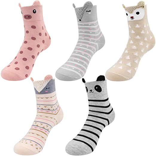 Hippih Girls Kids Animal Cotton Ankle Socks Toddler Crew Socks 5 Pack