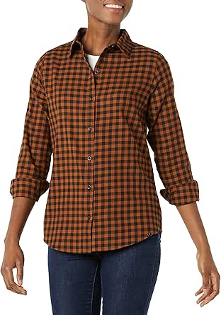 Amazon Essentials Women's Classic-Fit Long-Sleeve Lightweight Plaid Flannel Shirt