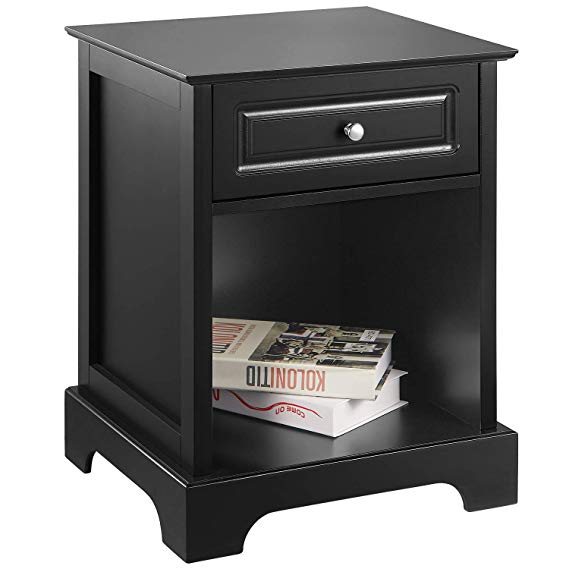 Black Nightstand for Bedroom Kealive 2 in 1 End Table with Drawer and Open Storage Shelf, Night Stand Furniture Home Style, Easy Assembly 18.1L x 15.8W x 24H