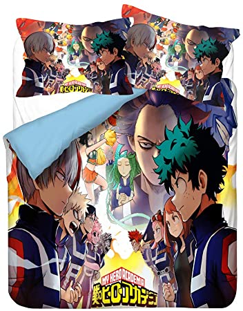 uhoMEy My Hero Academia Bed Sets Queen Size 3D Anime Bedding Set 3Pcs Comforter Cover for Boys Girls Adult Gift 1 Quilt Cover with 2 Pillowcases(No Comforter)