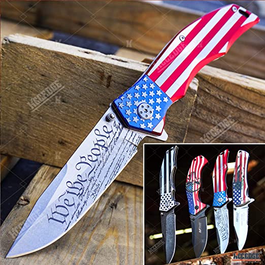 KCCEDGE BEST CUTLERY SOURCE USA American Flag 8 Inches Skull Folding Pocket Knife Proud of America Knife