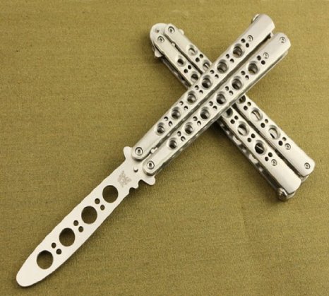 UNHO Practic BALISONG Butterfly Trainer Knife Dull Blade Antirust Metal Training Dull Tool Kit Silver