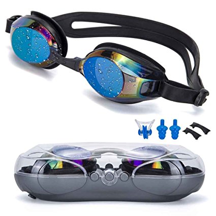 SIXBOX Swim Goggles leak free anti UV lens adjustable shoulder strap Triathlon Swimming Goggles Anti fog nose clip, Ear adult male, Female, Kids,Youth