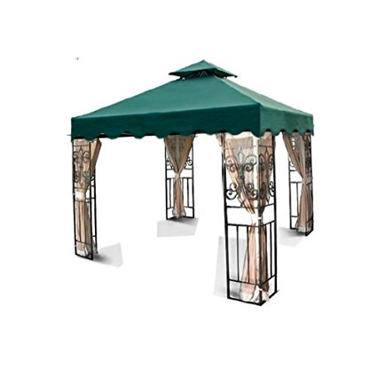New 10'x10' Double Tiered Replacement Garden Gazebo Canopy Top with Scallop Edge Sun Shade - Green