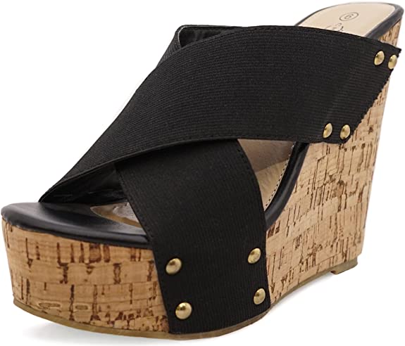 Women's Cork Comfortable and Stylish Platform Wedge Sandals with Criss Cross Band