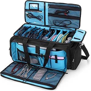 HODRANT Large DJ Gig Bag, Travel DJ Cable File Case with Padded Bottom & Detachable Dividers, DJ Gear Storage Organizer for Microphones, 14" Laptop, Sound Equipment & Music Instrument, Black, Bag Only