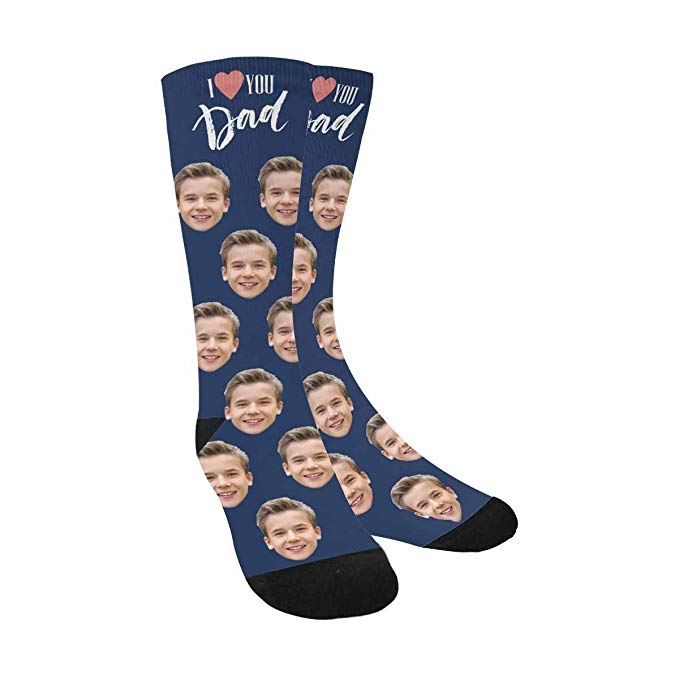 Custom Face Socks,Turn Your Photo Into I Love You Dad Crew Socks Unisex Father's Day