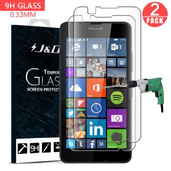 Lumia 640 Screen Protector, J&D Microsoft Lumia 640 Glass Screen Protector [Tempered Glass] HD Clear Ballistic Glass Screen Protector for Lumia 640 (2 Pack)