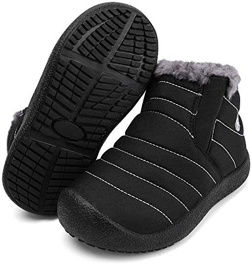 Zefani Kids Waterproof Snow Boots Winter Anti-Slip Fur Lined Warm Shoes Outdoor