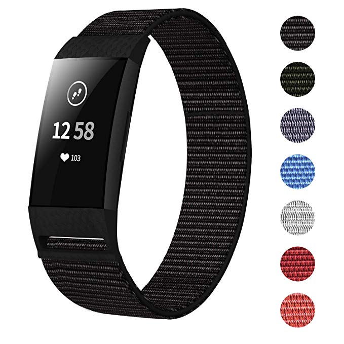 HAPAW Nylon Bands Compatible with Fitbit Charge 3, Soft Adjustable Breathable Sport Replacement Band Accessories Wristband Women Man for Charge 3 / Charge 3 SE Watch