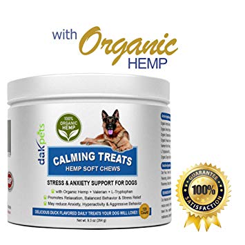 Calming Treats for Dogs-Soft Chews w/Organic Hemp,Valerian Root & L Tryptophan for Dog Anxiety Relief. All-Natural Dog Treats for Barking,Chewing,Storms,Travel & Hyper activity-Duck flavour-120 Count