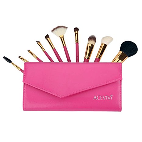 ACEVIVI 10 Pcs Natural Makeup Cosmetics Brush Set with Synthetic Leather Case Black