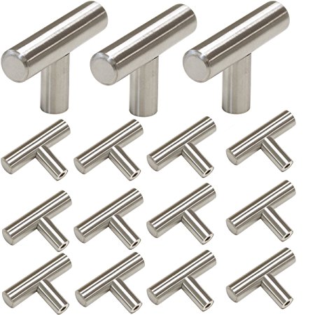 Probrico Stainless Steel Modern Cabinet Drawer Handle Pulls Kitchen Cupboard T Bar Knobs and Pull Handles Brushed Nickel - Single Hole - 15Pack