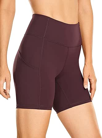 CRZ YOGA Women's Naked Feeling Light Running Shorts with Pockets 6'' - High Waisted Compression Gym Biker Shorts