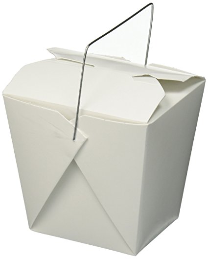 Chinese Take Out Food Boxes, White with Metal Wire Handle, Set of 40 Containers, 16 oz. (1 Pint)
