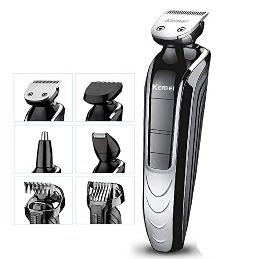 Kemei 5 In 1 Waterproof Rechargeable Electric Shaver Cutter Electric Hair Clipper Nose Hair Trimmer Hairclipper Black