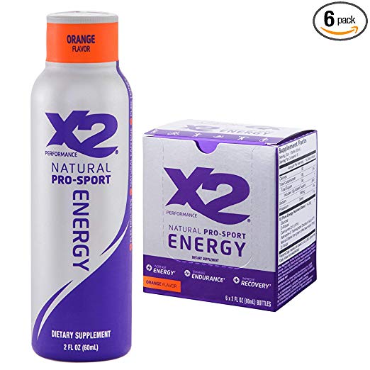 X2 Natural Pro-Sport Energy Drink, Orange (Pack of 6, 2oz each)