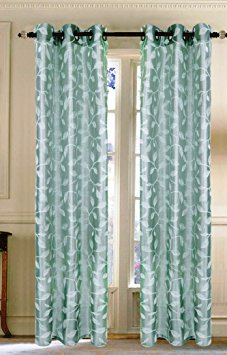 2 Panels Embroidered Grommet Window Curtains 38" X 84" Total 76" X 84" (Blue)