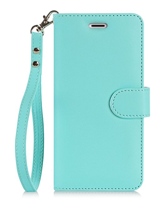 iPhone 8 Plus Case, iPhone 7 Plus Case, FYY [RFID Blocking wallet] 100% Handmade Wallet Case Stand Cover Credit Card Protector for iPhone 7 Plus/ 8 plus Mint Green