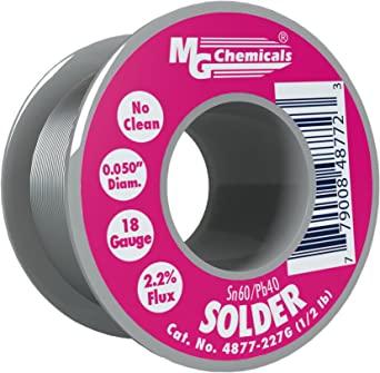 MG Chemicals 60/40 No Clean Leaded Solder, 0.05" Diameter, 1/2 lbs Spool, (4877-227G)