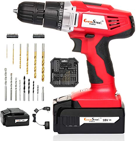 ChewSteel Tools 18 V Cordless Drill, Power Drill Set with 1200 mAh Battery and Charger, Keyless Clutch, Variable Speed, 21 Position and 32pcs Drill/Driver Bit
