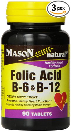 Mason Vitamins Heart Formula B6/B12/Folic Acid Tablets, 90-Count Bottles (Pack of 3)