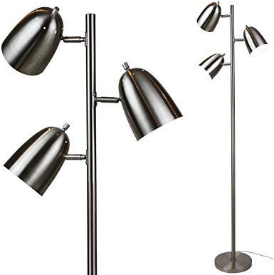 LOFT 3 Light Floor Lamp with Adjustable Reading Lights by Lightaccents - Tree Style Standing Lamp with Adjustable Lights - Floor Standing Pole Light - Living Room Lamp Brushed Nickel Finish