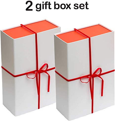 Collapsible Gift Box Set with Magnetic Closure (12x8x4, White/Red)