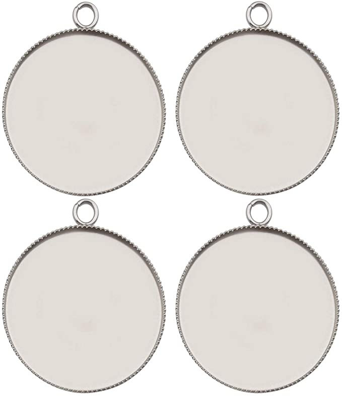 20pcs Fit 30mm Stainless Steel Round Blank Bezel Pendant Trays Base Cabochon Settings Trays Pendant Blanks For Jewelry Making DIY Findings (10688-30mm)