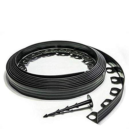 Ribbonboard 4.0 flexible plastic lawn edging with 40 Securing Pegs - Anchor , Flexible Lawn Edging (10m black)