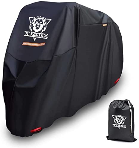 XYZCTEM Motorcycle Cover -Waterproof Outdoor Storage Bag,Made of Heavy Duty Material Fits up to 97 inch, Compatible with Harley Davison and All motors(Black& Lockholes& Professional Windproof Strap)