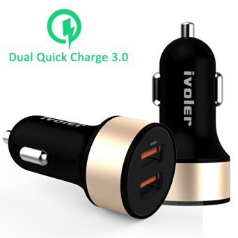 iVoler 36W 2 Ports Dual Quick Charge 3.0 USB Car Charger [2xQC 3.0 Port] for Samsung Galaxy Note 7/5, S7/S7 Edge/S6/Edge/ ,Nexus 6P/5X,LG G5 and More [QC 2.0 & Type C Compatible]