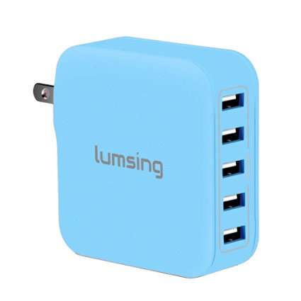 Lumsing 40W 8A 5-Port USB Wall Charger with Folding Plug Portable Travel Charger For iPhone 6 Plus, iPad, Samsung Galaxy S6 Edge(Blue)