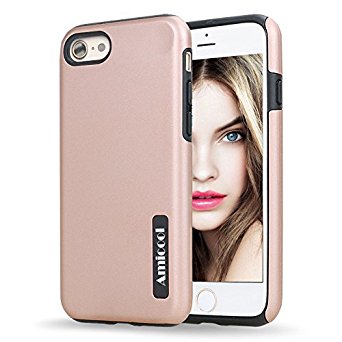 iPhone 7 Case,Amicool Shockproof Armor Bumper, Hybrid Dual Layer Defender Ultra Slim Protective Cover for Apple iPhone 7 (4.7 inch ) 2016 (Rose Gold)